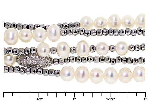 5.5-6mm Cultured Freshwater Pearl, 14.52ctw Bella Luce ® & Hematine Rhodium Over Silver Necklace - Size 20