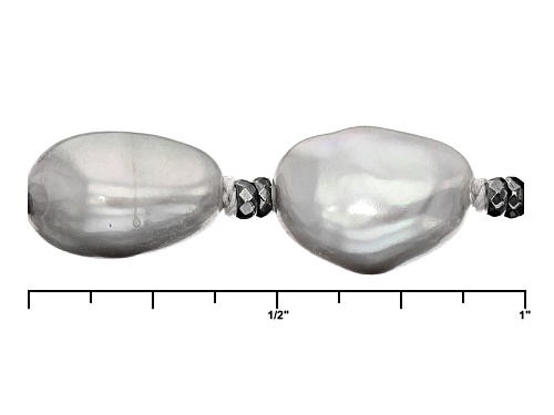 7-8mm Gray Cultured Freshwater Pearl With Hematine Rhodium Over Silver 18