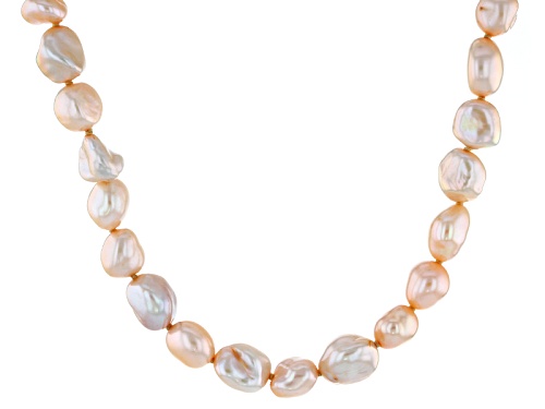 8-9mm Peach Cultured Freshwater Pearl Endless Strand Necklace And Three Stretch Bracelet Jewelry Set