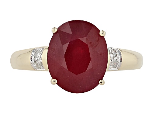 5.52ct Oval Mahaleo® Ruby With .05ctw Round White Four Diamond Accents 10k Yellow Gold Ring - Size 8