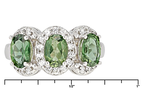 1.91ctw Oval Green Apatite With .38ctw Round White Zircon Sterling Silver 3-Stone Ring - Size 8