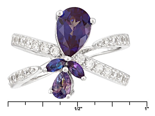 1.65ctw Pear Shape And Marquise Lab Created Alexandrite With .65ctw Round White Zircon Silver Ring - Size 7