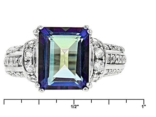 3.54ct Multicolor Blue Quartz And 1.12ctw Round White Zircon Sterling Silver Ring - Size 12