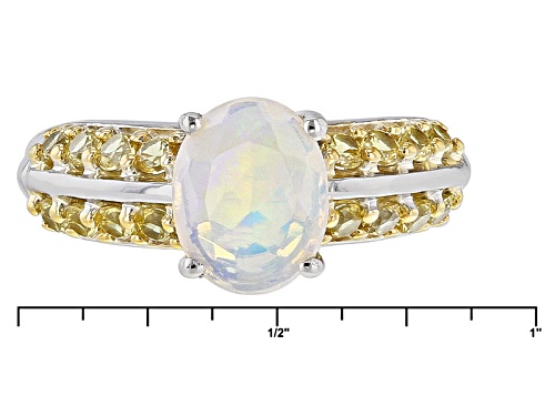 .77ct Oval Ethiopian Opal With .61ctw Round Yellow Sapphire Sterling Silver Ring - Size 6