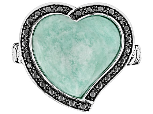 14mm Heart Shape Cabochon Amazonite Sterling Silver Solitaire Ring - Size 7