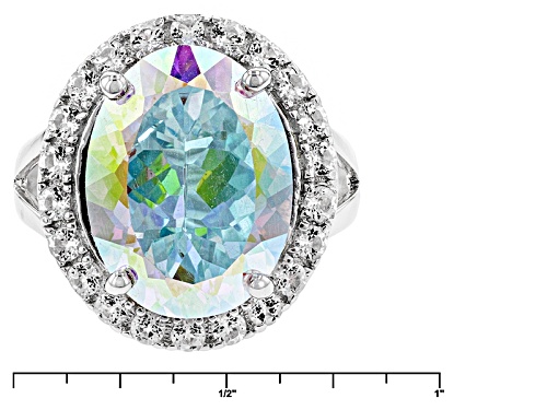 10.20ct Oval Mercury Mist(R) Mystic Topaz® And .75ctw Round White Topaz Sterling Silver Ring - Size 8