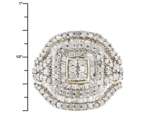 2.05ctw Round And Baguette White Diamond 10k Yellow Gold Ring - Size 4