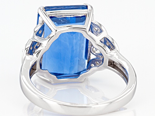 8.05ct Blue Color Change Fluorite With 0.15ctw White Zircon Rhodium Over Sterling Silver Ring - Size 8