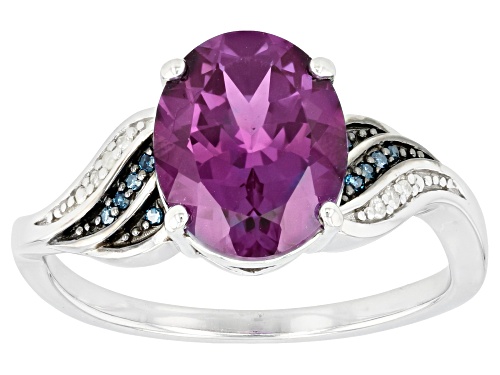 2.55ctw Oval Lab Created Alexandrite With Blue & White Diamond Accent Rhodium Over Silver Ring - Size 10