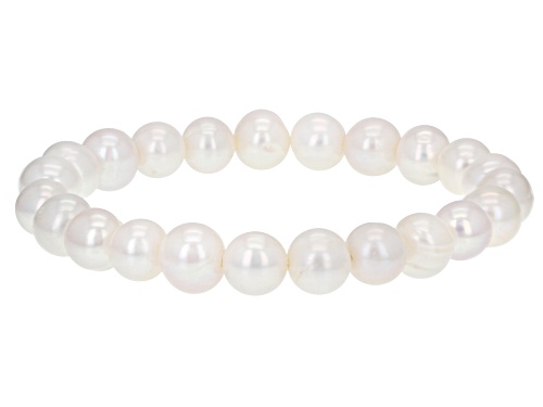 8-9mm White Cultured Freshwater Pearl Rhodium Over Silver Necklace, Bracelet, and Earring Set