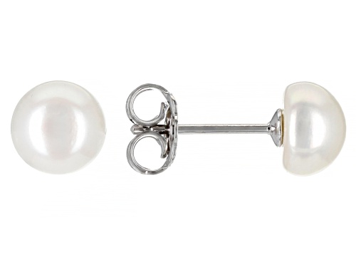 7-8mm White Cultured Freshwater Pearl Rhodium Over Sterling Silver 18 Inch Necklace And Earring Set
