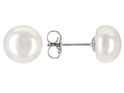 7-7.5mm And 9-10mm White Cultured Freshwater Pearl Rhodium Over Sterling Silver Earrings Set of Two