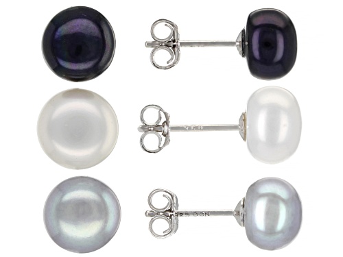 8-9mm Mutli-Color Cultured Freshwater Pearl Rhodium Over Sterling Necklace Bracelet And Earring Set