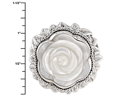 Artisan Gem Collection Of Bali™ 20mm Carved White Mother Of Pearl Sterling Silver Flower Ring - Size 12