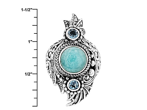 Artisan Gem Collection Of Bali™ 10mm Round Amazonite And .62ctw 4mm Round Blue Topaz Silver Ring - Size 12