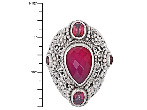 Artisan Gem Collection Of Bali™ Red Fuchsia Quartz Doublet And 2.16ctw Multi-Gem Silver Ring - Size 6