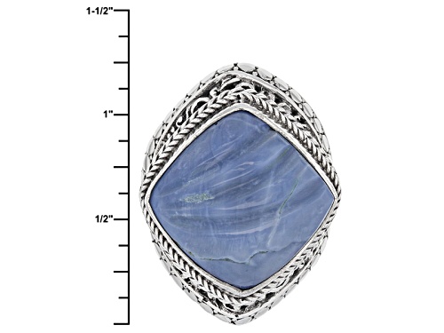 Artisan Gem Collection Of Bali™ 18mm Square Cushion Carved Wave African Blue Opal Silver Ring - Size 8