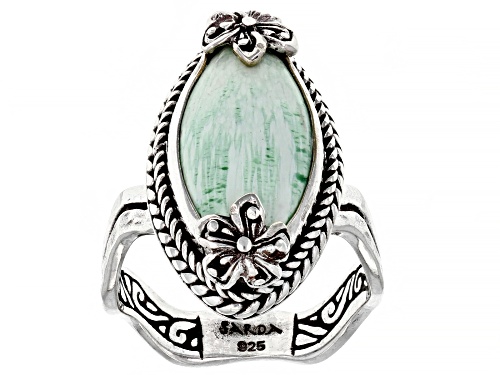 Artisan Collection of Bali™ 20x10mm Marquise Variscite Silver Stackable Ring With Bands - Size 7
