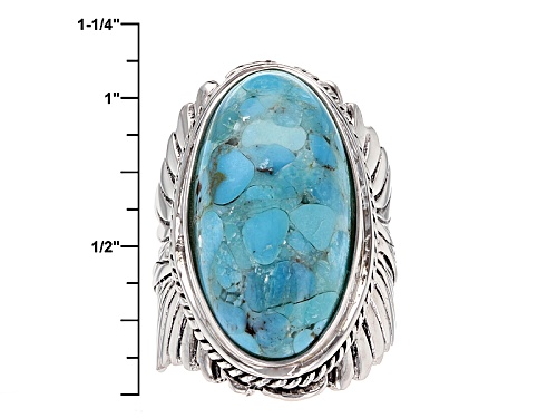 Southwest Style By Jtv™ 24.5x12mm Oval Turquoise Rhodium Over Silver Textured Feather Solitaire Ring - Size 7