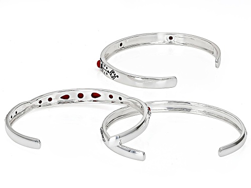 Southwest Style by JTV™ Coral Sterling Silver Set of 3 Cuff Bracelets