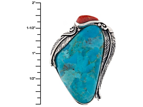 Southwest Style By Jtv™ Fancy Shape Turquoise And Red Sponge Coral Silver Ring - Size 5