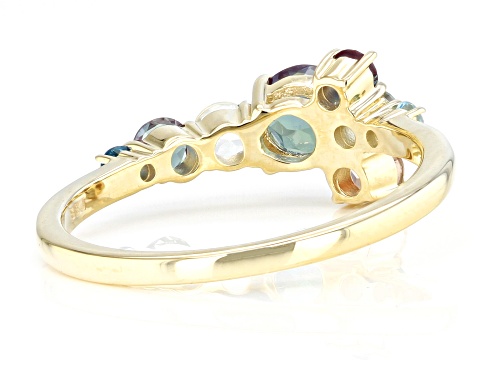 0.67ctw Lab Created Alexandrite With 0.35ctw Multi-Gem 10k Yellow Gold Ring - Size 6