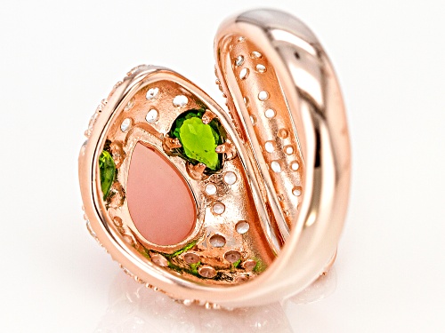 Pear Shape Peruvian Pink Opal, 1.65ctw Chrome Diopside & White Topaz 18k Gold Over Silver Snake Ring - Size 7