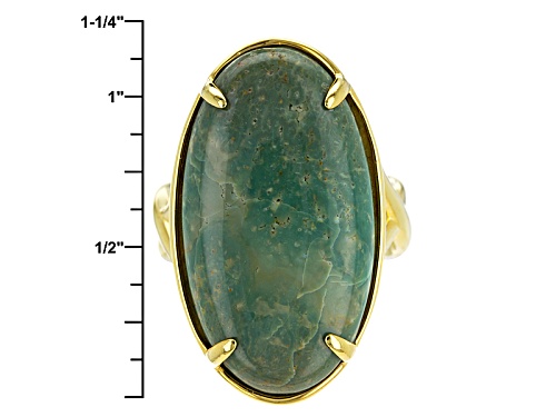 Oval Cabochon Green Kingman Turquoise 18k Gold Over Silver Ring - Size 4