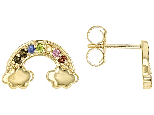 0.47ctw Multi-Gem 18K Yellow Gold Over Sterling Silver Rainbow Pendant With Chain And Earring Set