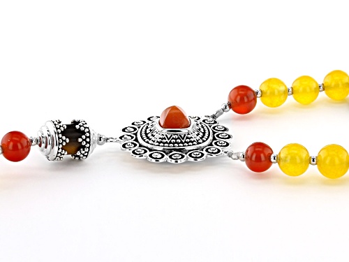 Global Destinations™ Yellow & Red Onyx With Brown Tiger's Eye Rhodium Over Silver Bead Necklace - Size 18
