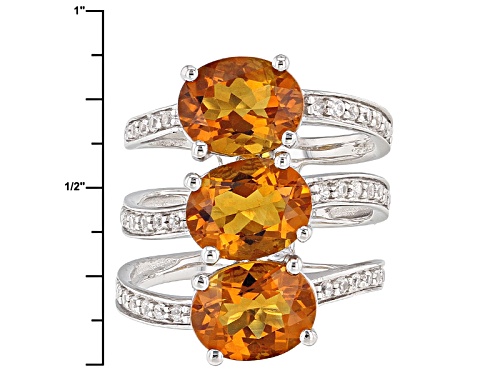 4.50ctw Oval Madeira Citrine And .35ctw Round White Zircon Sterling Silver 3-Stone Ring - Size 8