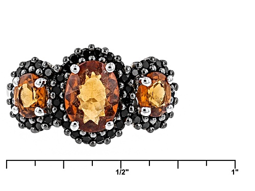 1.61ctw Oval Hessonite And .41ctw Round Black Spinel Sterling Silver 3-Stone Ring - Size 6