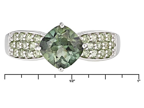 1.53ct Square Cushion Emerald Envy™ Mystic Topaz® & .42ctw Green Sapphire Rhodium Over Silver Ring - Size 9
