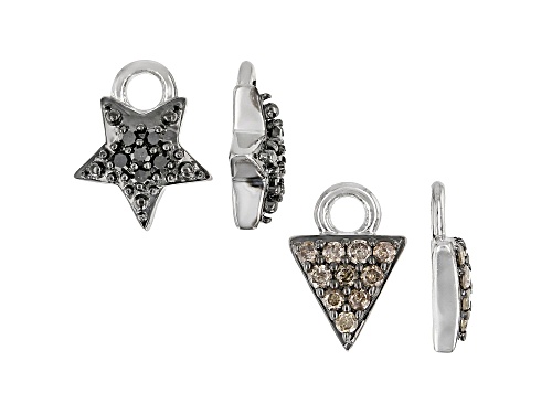 0.35ctw Champagne, Black, & White Diamond Rhodium Over Silver Earrings With Interchangeable Charms
