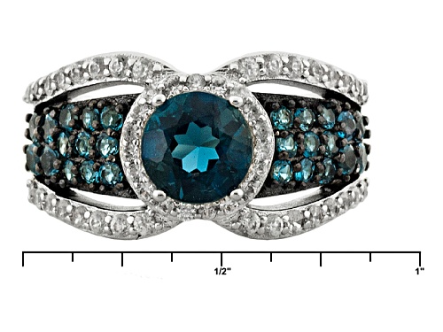 2.13ctw Round London Blue Topaz With .68ctw Round White Zircon Sterling Silver Ring - Size 6