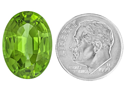 Burmese Strong Yellowish Green Peridot 12.84ct 17.75x13mm Oval With Gemworld Report