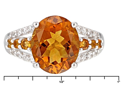 4.00ctw Oval And Round Brazilian Citrine With .29ctw White Zircon Sterling Silver Ring - Size 11