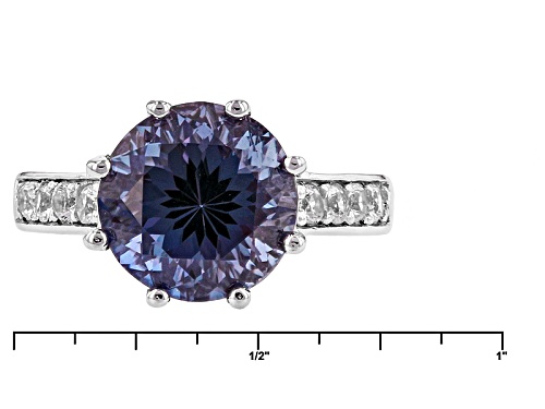 4.59ct Purple Lab Created Color Change & .29ctw Lab Created White Sapphire Rhodium Over Silver Ring - Size 8