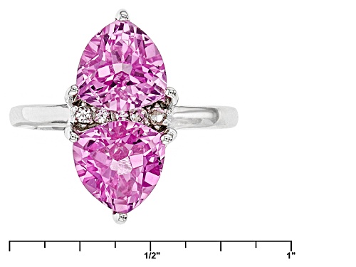 3.82ctw Trillion Lab Created Pink Sapphire And .25ctw Lab Created White Sapphire Silver 2-Stone Ring - Size 11