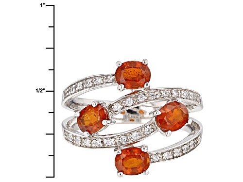 1.27ctw Oval Orange Kyanite And .24ctw Round White Zircon Sterling Silver 4-Stone Bypass Ring - Size 7