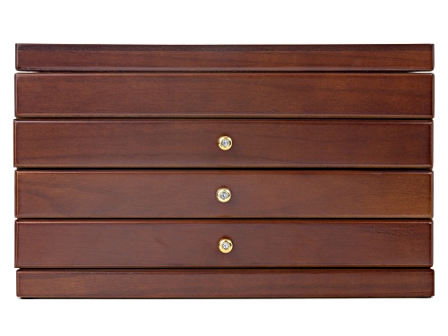 Wooden Floral Jewelry Box With 4 Tiers and Mirror