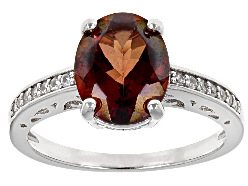 1.96ct Red Labradorite With 0.14ctw White Zircon & 1.05ctw Black Spinel Rhodium Over Silver Ring - Size 8