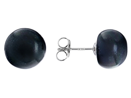 10.5mm Black Cultured Freshwater Pearl Rhodium Over Sterling Silver Necklace Bracelet & Earring Set
