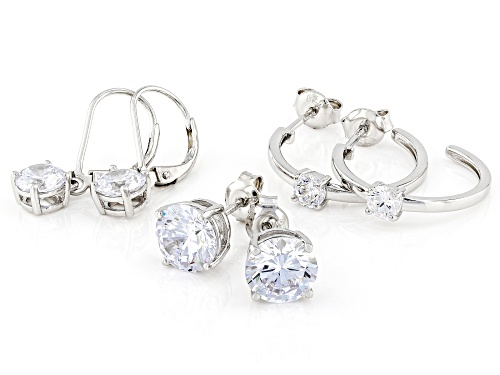 Bella Luce® 10.50ctw White Diamond Simulant Rhodium Over Sterling Silver Earring Set (6.36ctw DEW)