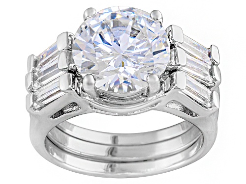 Bella Luce ® 8.0ctw Round And Baguette Rhodium Over Sterling Silver Ring With 2 Bands - Size 9