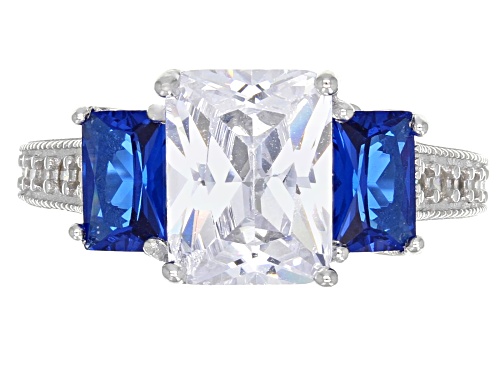 Bella Luce ®5.77tw Blue Sapphire And White Diamond Simulants Rhodium Over Sterling Ring With Band - Size 8