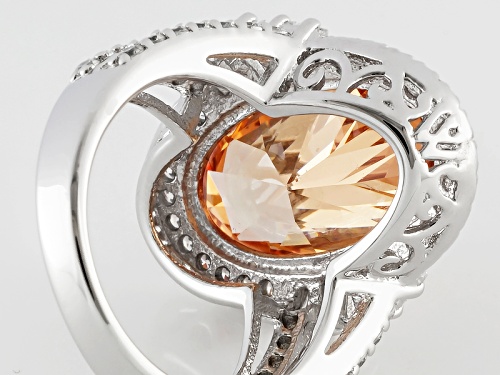 Charles Winston For Bella Luce® 14.30ctw Champagne & White Diamond Simulant Rhod Over Silver Ring - Size 5