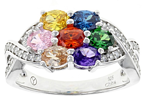 Bella Luce ® 3.31CTW Multicolor Gemstone Simulants Rhodium Over Silver Pendant With Chain & Ring