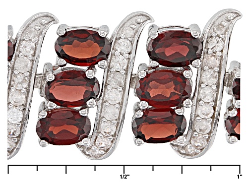 28.50ctw Oval Red Garnet With 4.00ctw Round White Zircon Rhodium Over Sterling Silver Bracelet - Size 7
