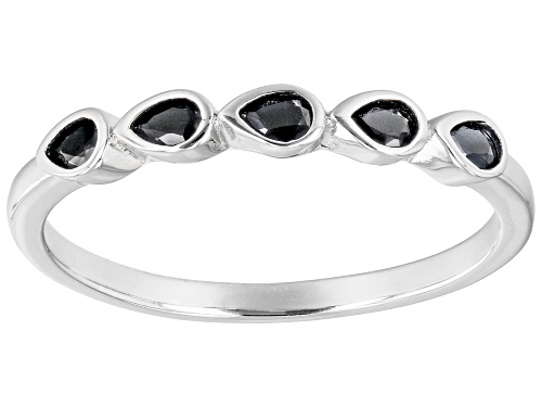 0.49ctw Round Black Spinel Rhodium Over Sterling Silver Band Ring Set - Size 7